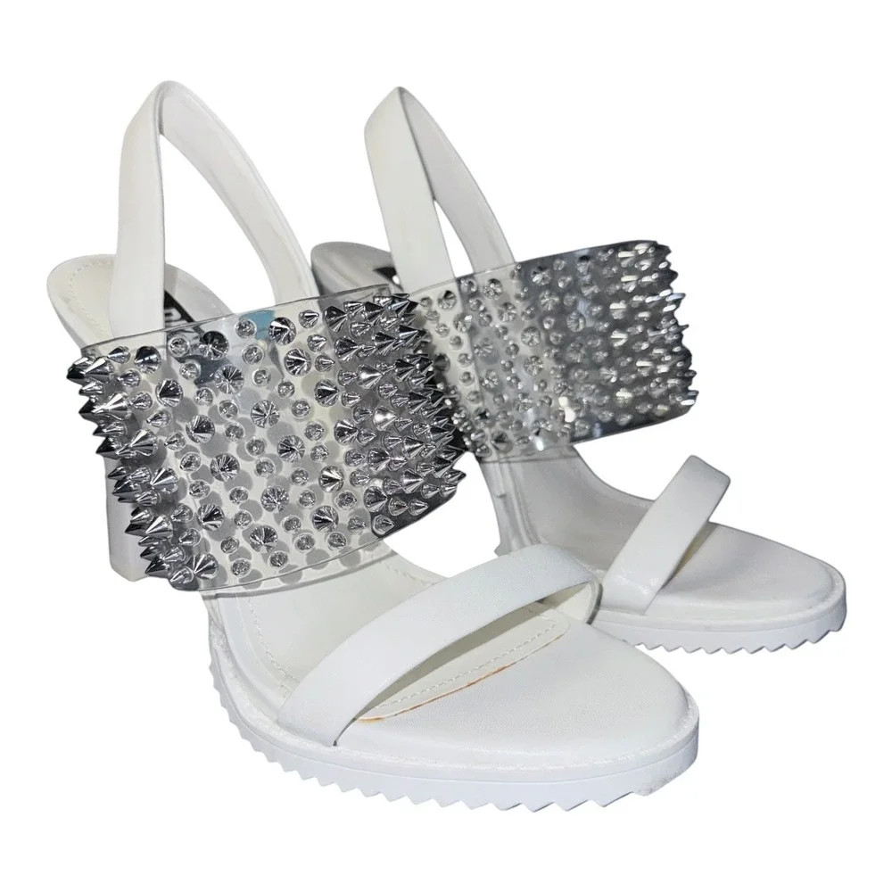 DKNY Womens Size 7 White Balto Stud Slingback Sandals